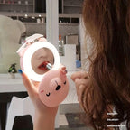 Cartoon Cute Pig LED Lights Mirror Pocket Fan